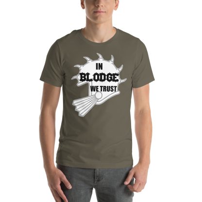 warhammer blood bowl in blodge we trust unisex tshirt merch games workshop