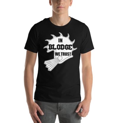 warhammer blood bowl in blodge we trust unisex tshirt merch games workshop
