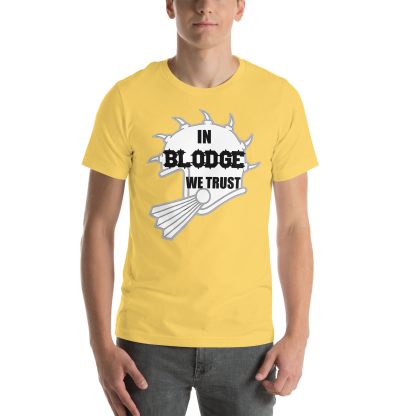 warhammer blood bowl in blodge we trust unisex tshirt merch games workshop