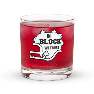 In Block We Trust Blood Bowl 10.5 oz. rocks glass with etched design for fans and collectors