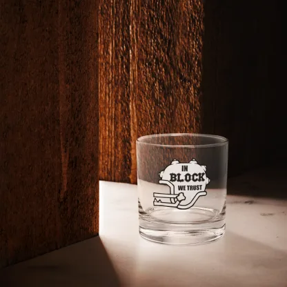 In Block We Trust Blood Bowl 10.5 oz. rocks glass with etched design for fans and collectors
