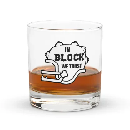 In Block We Trust Blood Bowl 10.5 oz. rocks glass with etched design for fans and collectors