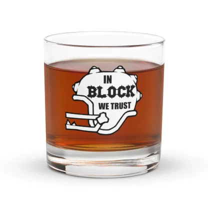 In Block We Trust Blood Bowl 10.5 oz. rocks glass with etched design for fans and collectors