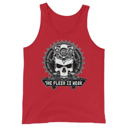 Grim Dark Inspired Unisex Tank Top – The Flesh Is Weak Embrace the Machine - Image 2