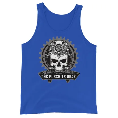 Grim Dark Inspired Unisex Tank Top – The Flesh Is Weak Embrace the Machine - Image 3