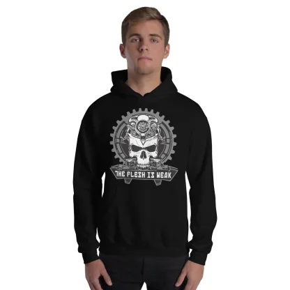 The Flesh Is Weak Unisex Hoodie – Embrace the Power of the Machine warhammer 40k adeptus mechanicus motto