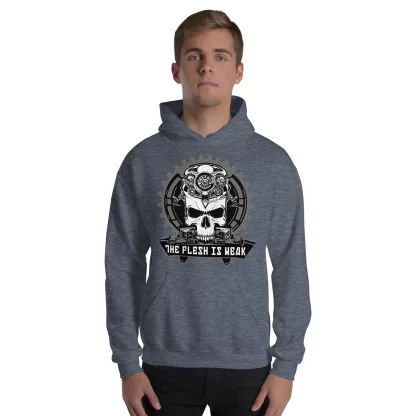 The Flesh Is Weak Unisex Hoodie – Embrace the Power of the Machine warhammer 40k adeptus mechanicus motto