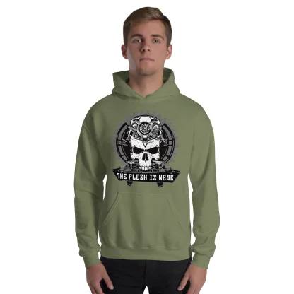 The Flesh Is Weak Unisex Hoodie – Embrace the Power of the Machine warhammer 40k adeptus mechanicus motto