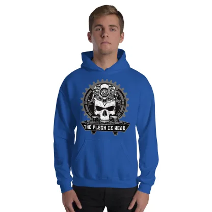 The Flesh Is Weak Unisex Hoodie – Embrace the Power of the Machine warhammer 40k adeptus mechanicus motto