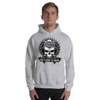 The Flesh Is Weak Unisex Hoodie – Embrace the Power of the Machine warhammer 40k adeptus mechanicus motto