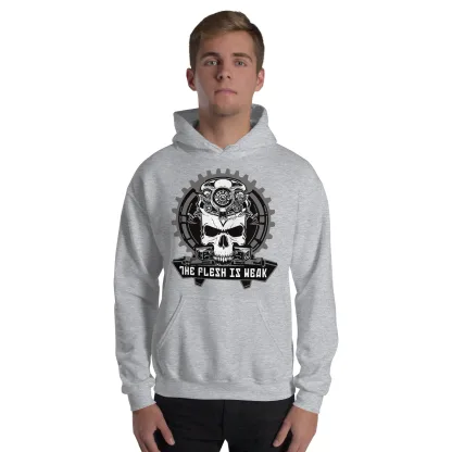 The Flesh Is Weak Unisex Hoodie – Embrace the Power of the Machine warhammer 40k adeptus mechanicus motto