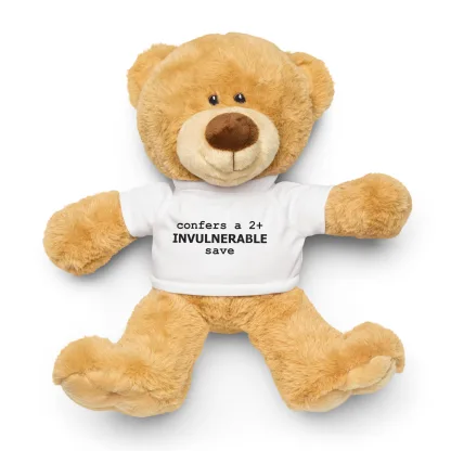 Teddy Bear with "Confers a 2+ Invulnerable Save" T-Shirt – The Ultimate Guardian for Warhammer 40K Fans space marine plushie