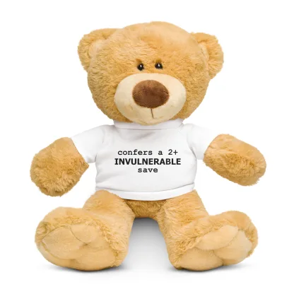 Teddy Bear with "Confers a 2+ Invulnerable Save" T-Shirt – The Ultimate Guardian for Warhammer 40K Fans space marine plushie