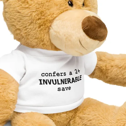Teddy Bear with "Confers a 2+ Invulnerable Save" T-Shirt – The Ultimate Guardian for Warhammer 40K Fans space marine plushie
