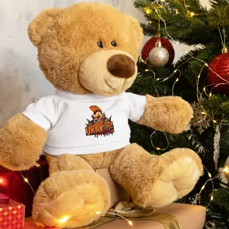 Cuddle with Courage: Teddy Bear in Uruk Mortari T-Shirt for Dwarf Trollslayer Fans warhammer fantasy age of sigmar